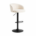 Tabouret de bar en tissu polyester beige avec métal noir, hauteur réglable