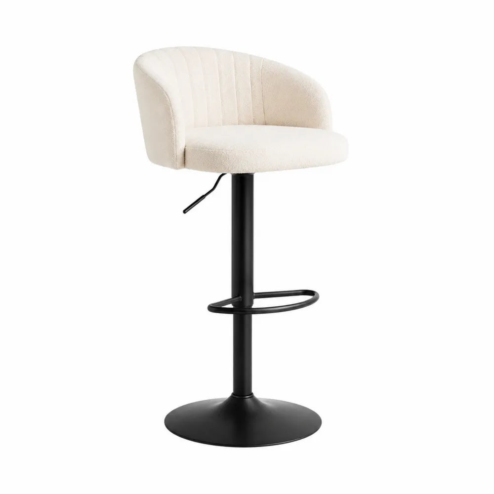 Tabouret de bar en tissu polyester beige avec métal noir, hauteur réglable